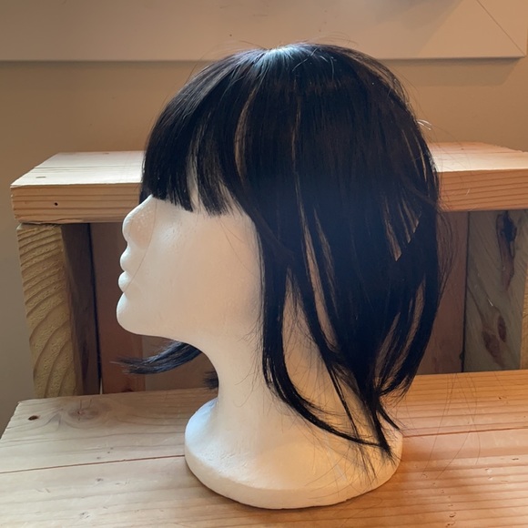 NWT 1B black mini hair topper synthetic circle lace two combs - Picture 4 of 13